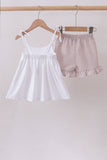 Ivory shell embroidery ruffle shorts set - Aaria Tees Aaria Tees
