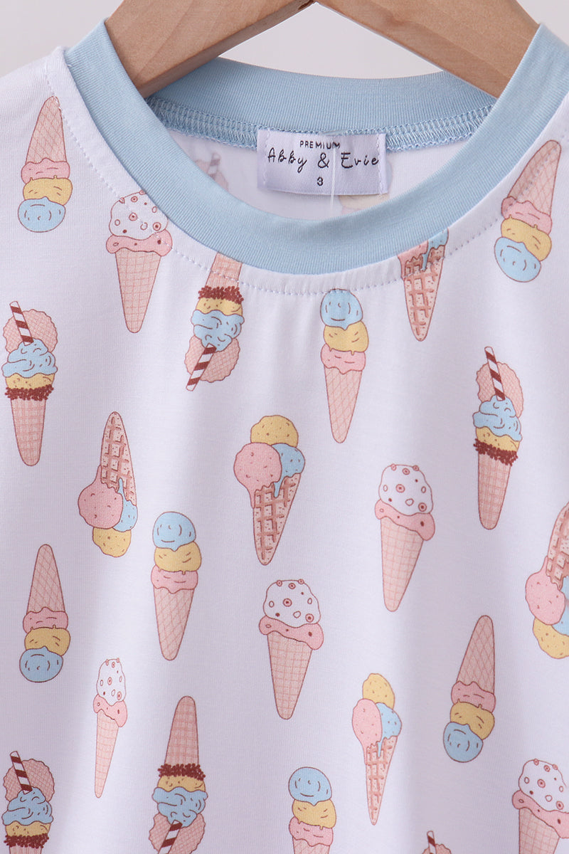 Blue ice cream print bamboo pajama set - Aaria Tees Aaria Tees