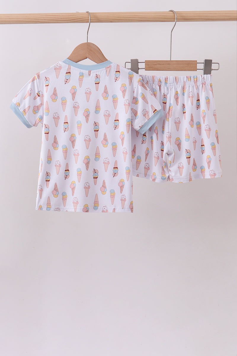 Blue ice cream print bamboo pajama set - Aaria Tees Aaria Tees