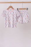 Pink ice cream print bamboo ruffle pajama set - Aaria Tees Aaria Tees