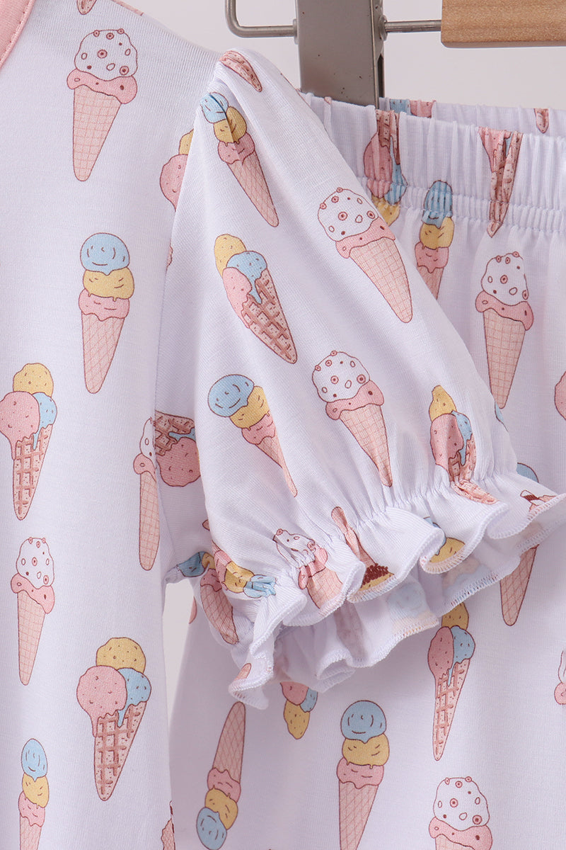 Pink ice cream print bamboo ruffle pajama set - Aaria Tees Aaria Tees