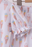 Pink ice cream print bamboo ruffle pajama set - Aaria Tees Aaria Tees