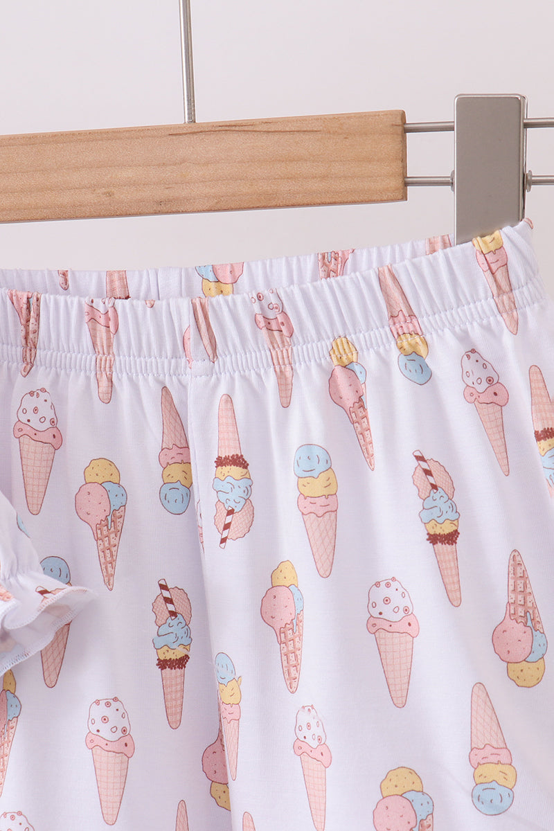 Pink ice cream print bamboo ruffle pajama set - Aaria Tees Aaria Tees