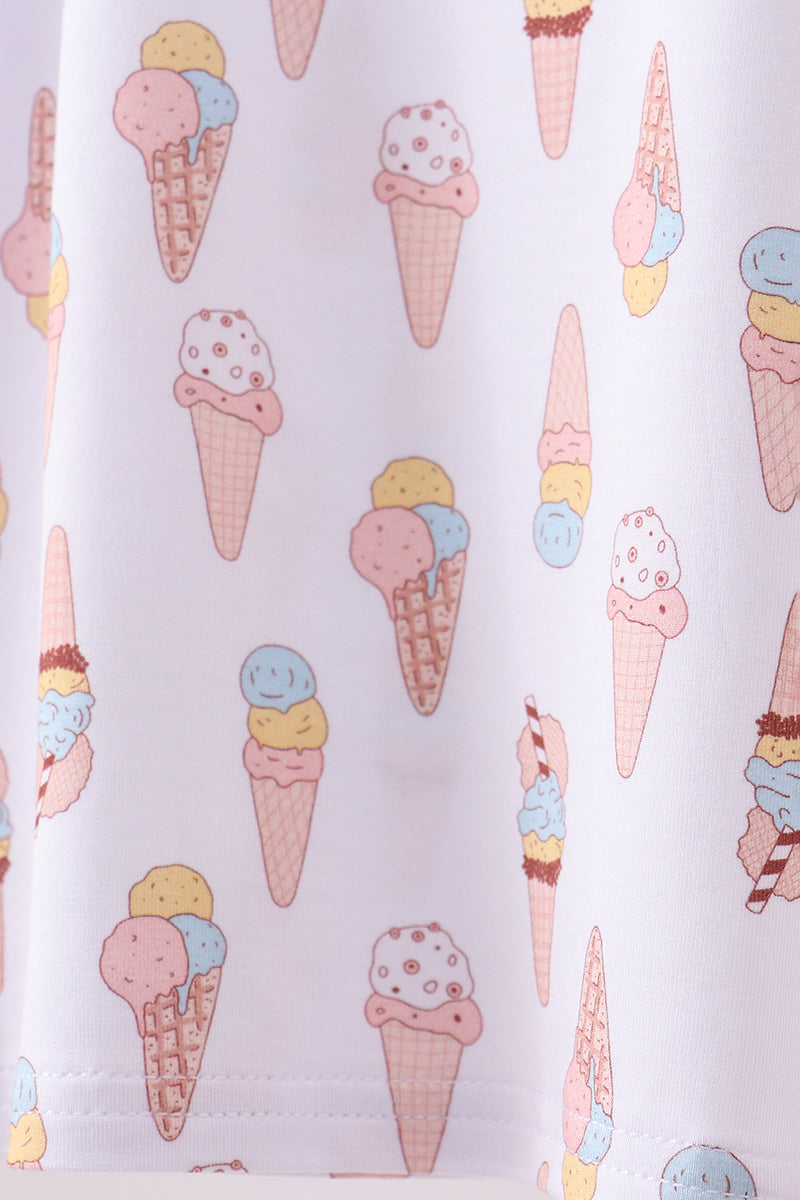 Pink ice cream print bamboo ruffle pajama set - Aaria Tees Aaria Tees