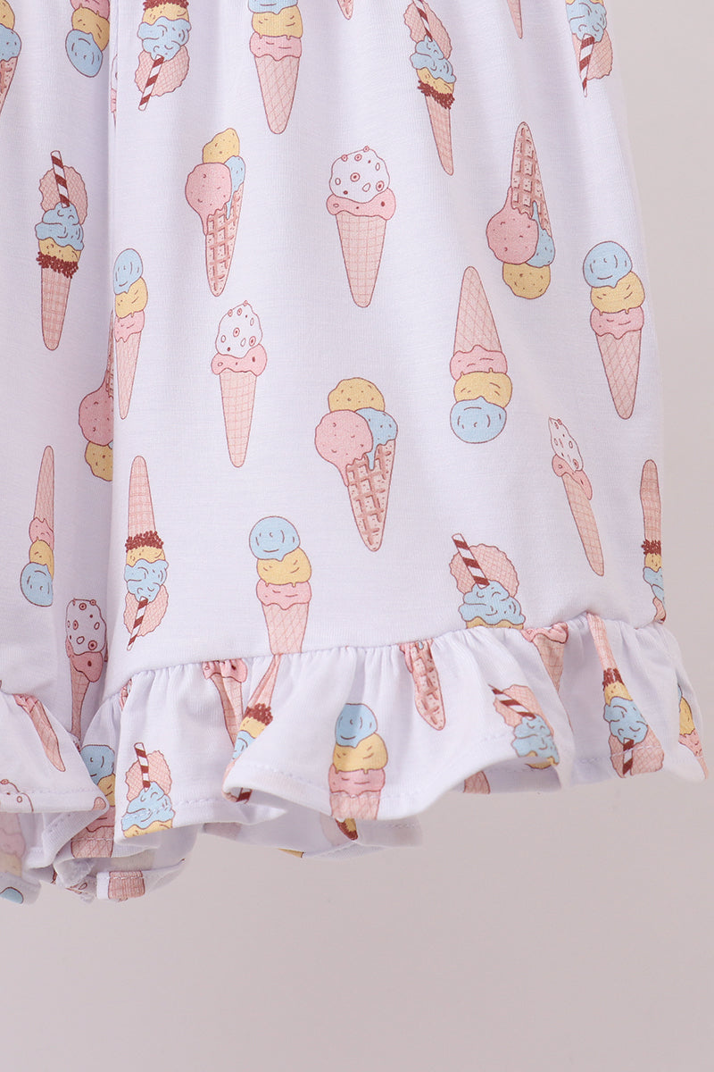 Pink ice cream print bamboo ruffle pajama set - Aaria Tees Aaria Tees