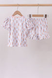 Pink ice cream print bamboo ruffle pajama set - Aaria Tees Aaria Tees