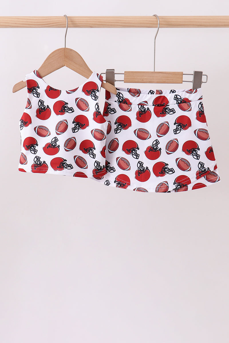 Red active football print skort set - Aaria Tees