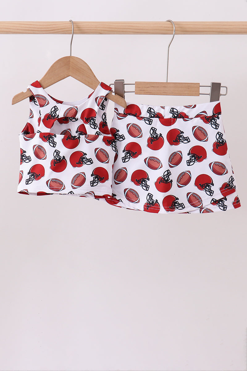 Red active football print skort set - Aaria Tees Aaria Tees