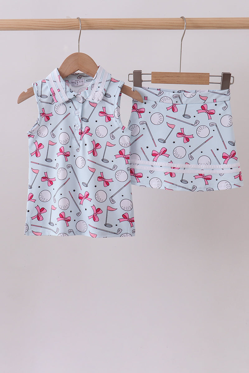 Blue golf bow print 2pc skorts set - Aaria Tees Aaria Tees