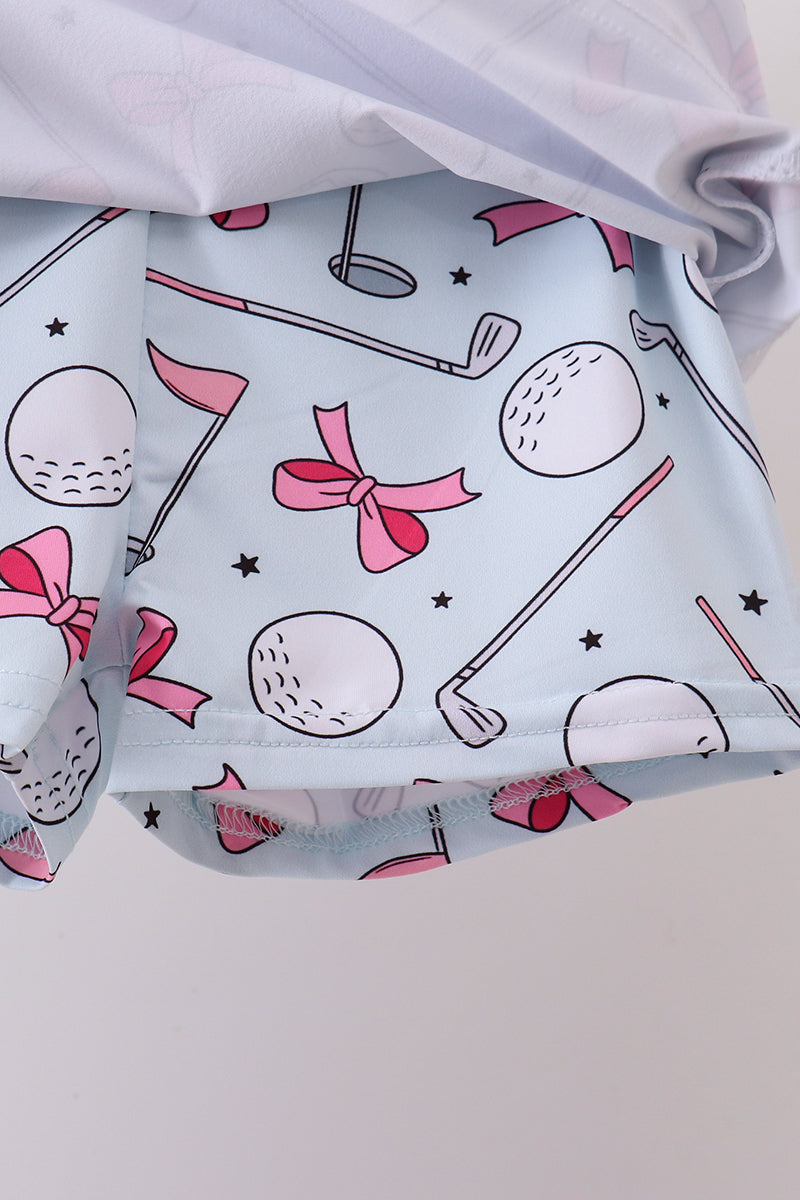 Blue golf bow print 2pc skorts set - Aaria Tees Aaria Tees