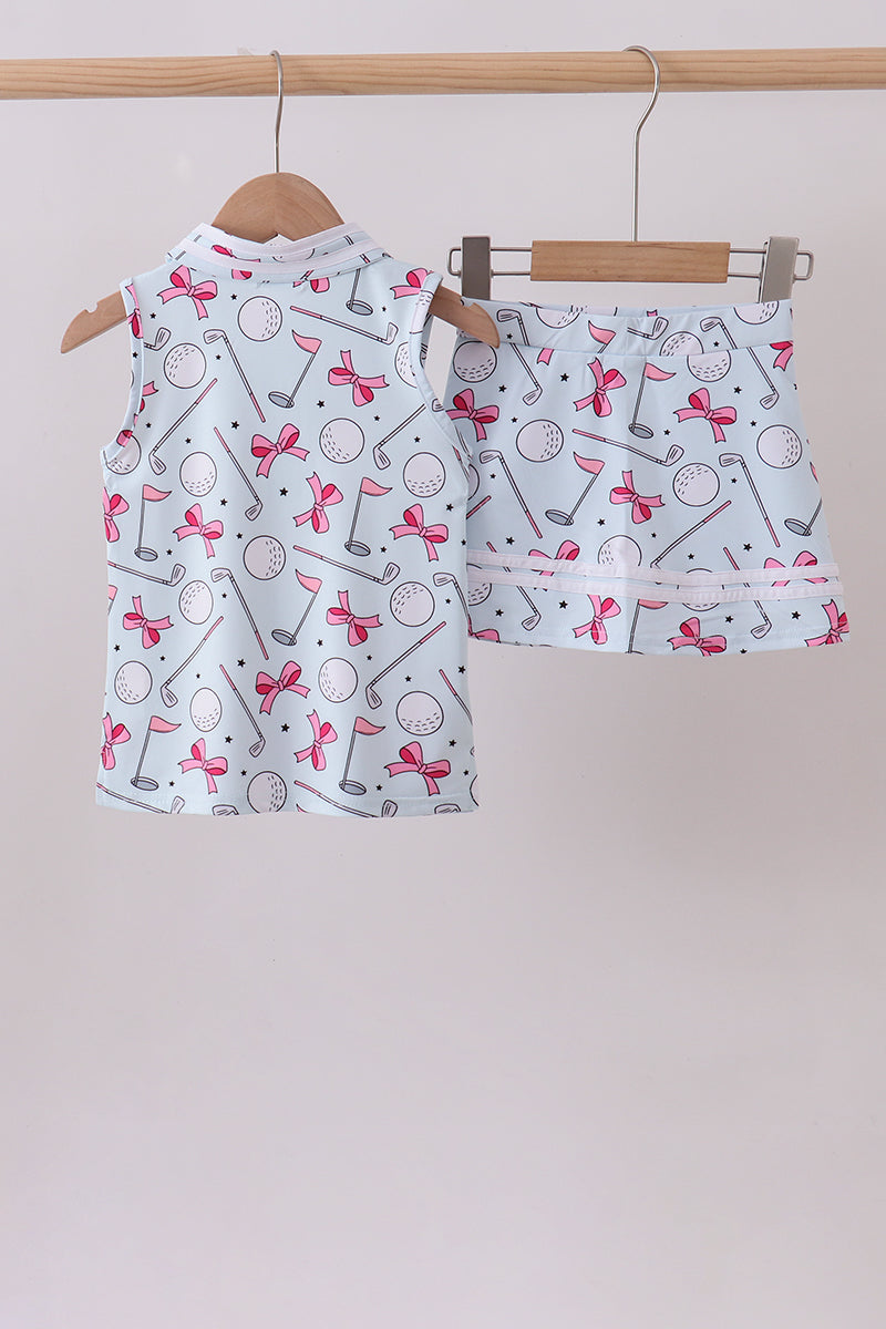 Blue golf bow print 2pc skorts set - Aaria Tees Aaria Tees