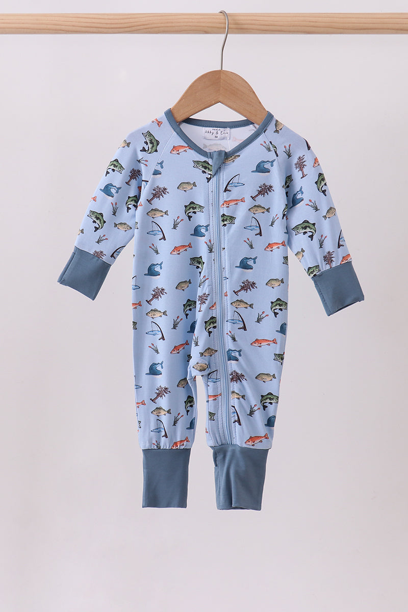Green fish print bamboo romper - Aaria Tees Aaria Tees