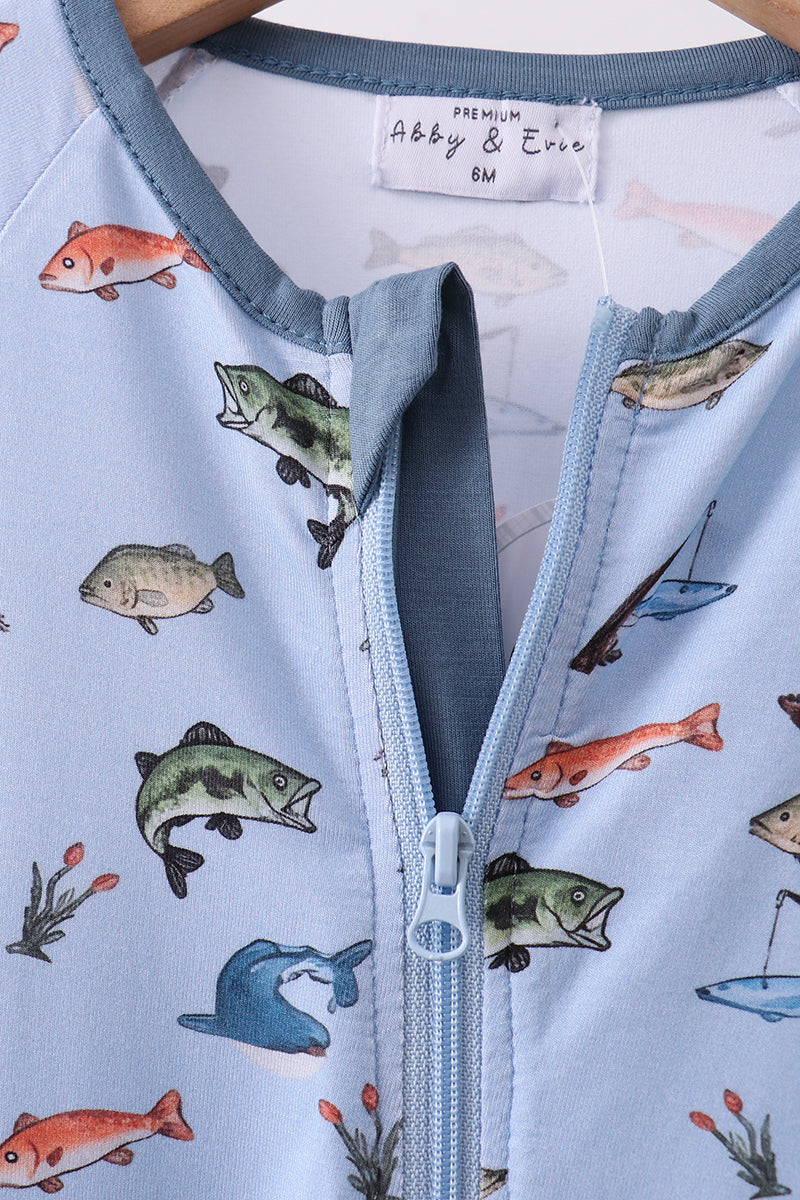 Green fish print bamboo romper - Aaria Tees Aaria Tees