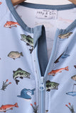 Green fish print bamboo romper - Aaria Tees Aaria Tees