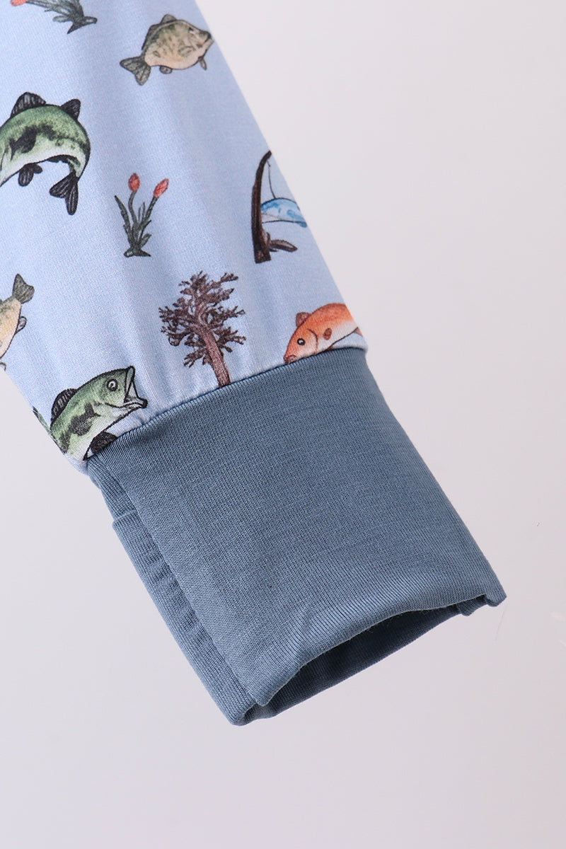 Green fish print bamboo romper - Aaria Tees Aaria Tees