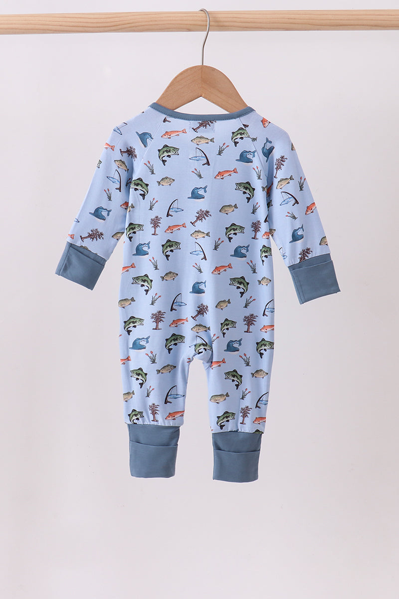 Green fish print bamboo romper - Aaria Tees Aaria Tees
