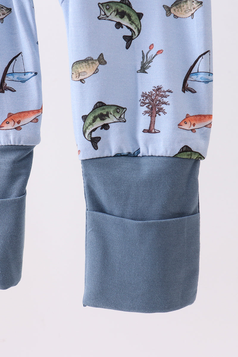 Green fish print bamboo romper - Aaria Tees Aaria Tees