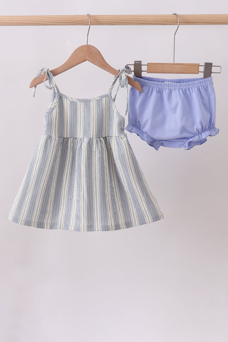 Blue stripe shark embroidery bloomer set - Aaria Tees Aaria Tees