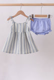 Blue stripe shark embroidery bloomer set - Aaria Tees Aaria Tees