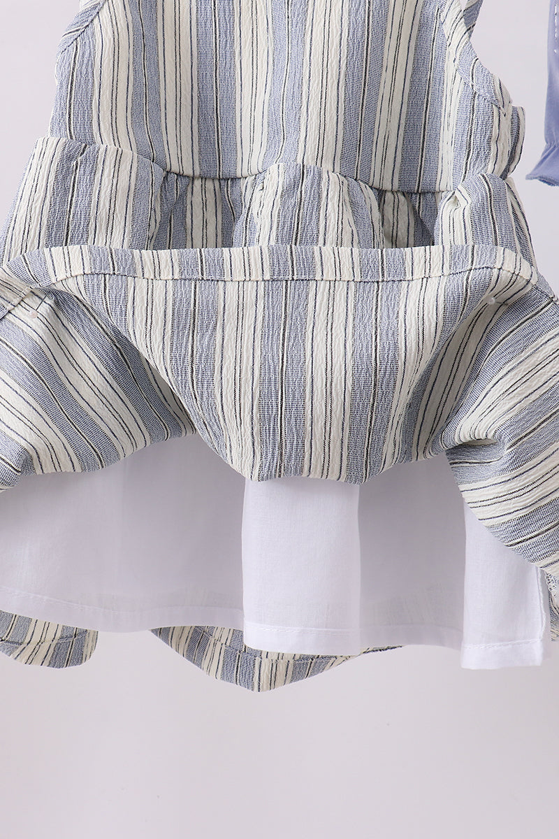Blue stripe shark embroidery bloomer set - Aaria Tees Aaria Tees