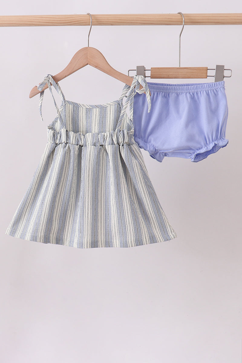 Blue stripe shark embroidery bloomer set - Aaria Tees Aaria Tees