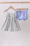 Blue stripe shark embroidery bloomer set - Aaria Tees Aaria Tees