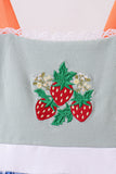 Sage strawberry embroidery ruffle gingham bloomer set Aaria Tees