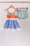 Sage strawberry embroidery ruffle gingham bloomer set Aaria Tees