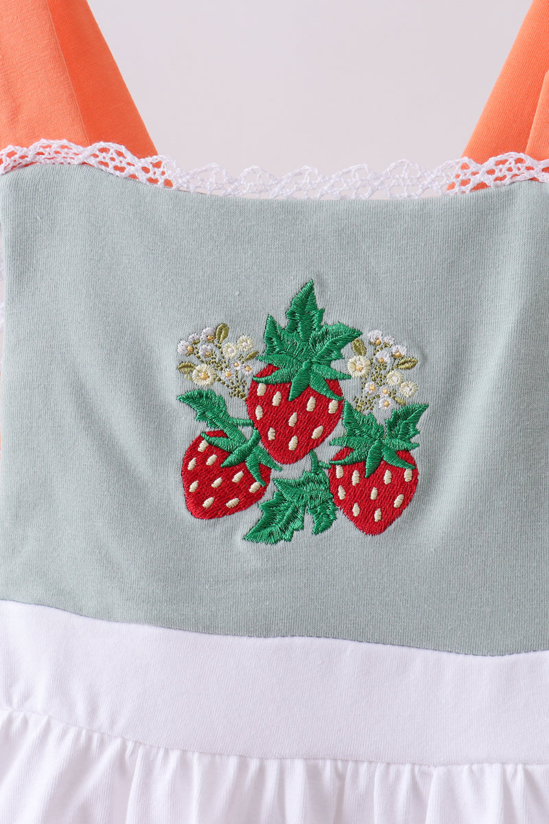 Sage strawberry embroidery ruffle bloomer set - Aaria Tees Aaria Tees