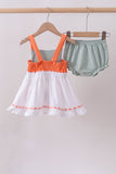 Sage strawberry embroidery ruffle bloomer set - Aaria Tees Aaria Tees