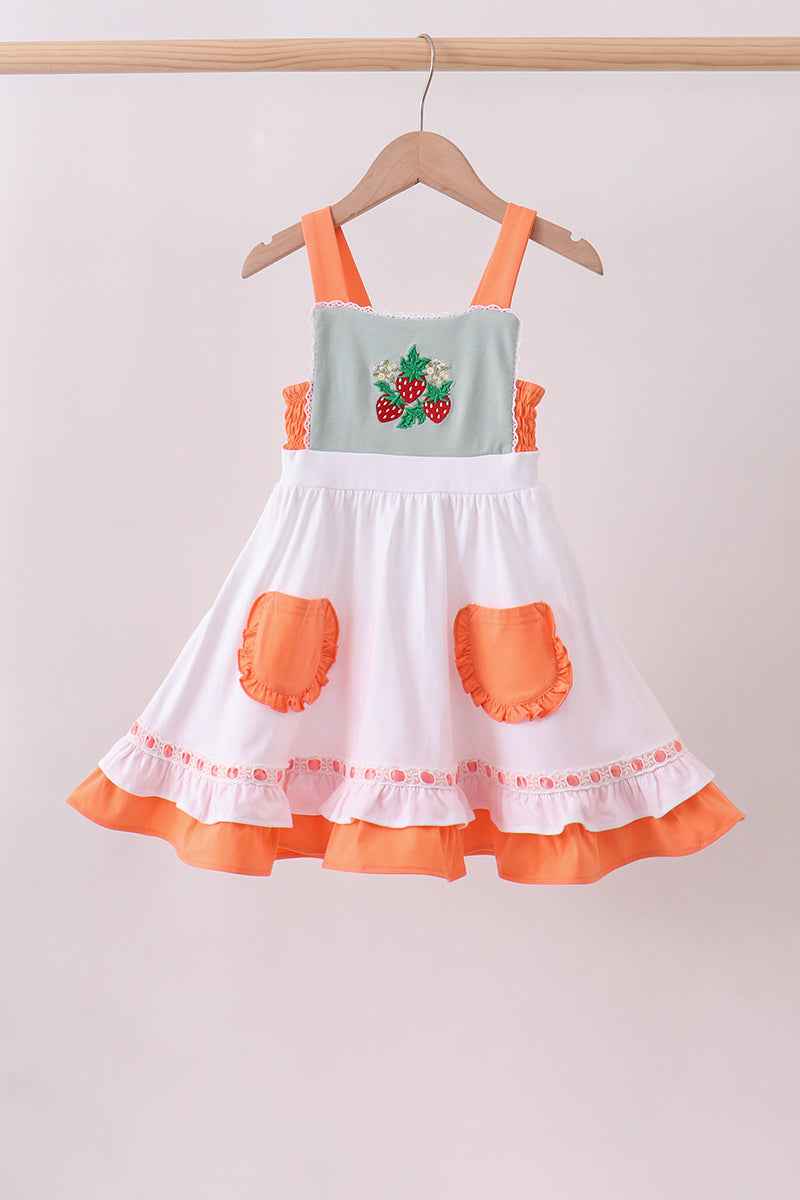 Sage strawberry embroidery ruffle dress - Aaria Tees Aaria Tees