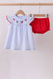 Blue stripe bow fireworks embroidery bloomer set - Aaria Tees Aaria Tees