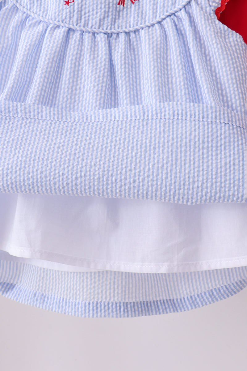 Blue stripe bow fireworks embroidery bloomer set - Aaria Tees Aaria Tees