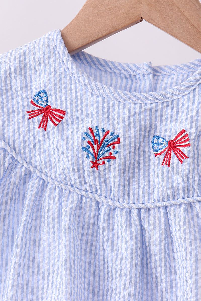 Blue stripe bow fireworks embroidery ruffle shorts set - Aaria Tees Aaria Tees