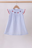 Blue stripe bow fireworks embroidery ruffle dress - Aaria Tees Aaria Tees