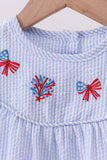 Blue stripe bow fireworks embroidery ruffle dress - Aaria Tees Aaria Tees