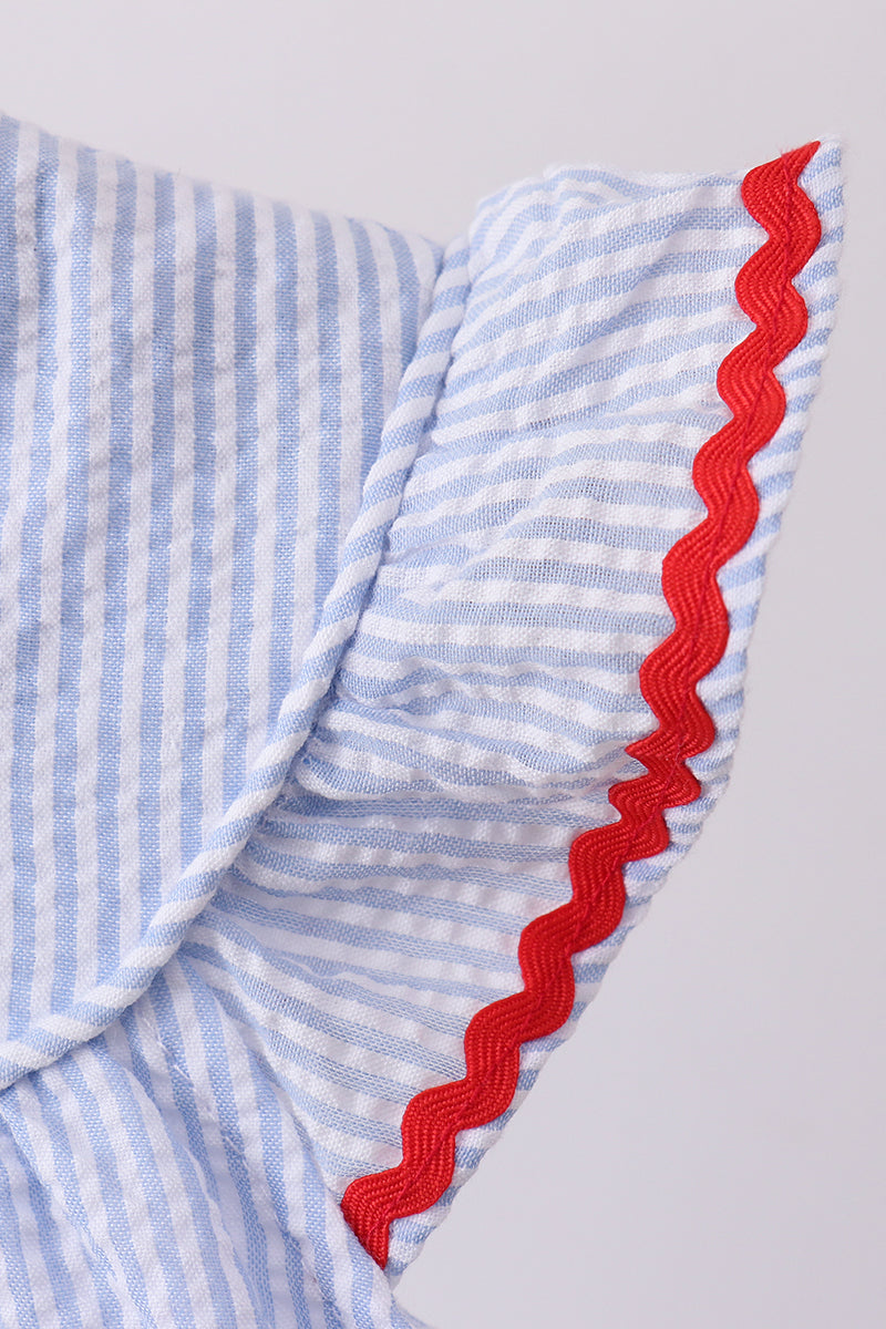 Blue stripe bow fireworks embroidery ruffle dress - Aaria Tees Aaria Tees