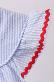 Blue stripe bow fireworks embroidery ruffle dress - Aaria Tees Aaria Tees