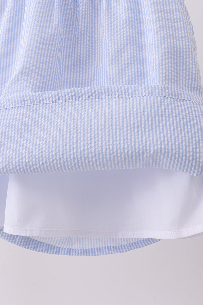 Blue stripe bow fireworks embroidery ruffle dress - Aaria Tees Aaria Tees