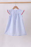Blue stripe bow fireworks embroidery ruffle dress - Aaria Tees Aaria Tees