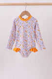 Mustard floral print ruffle rashguard - Aaria Tees Aaria Tees