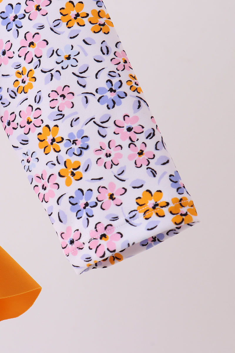 Mustard floral print ruffle rashguard - Aaria Tees Aaria Tees