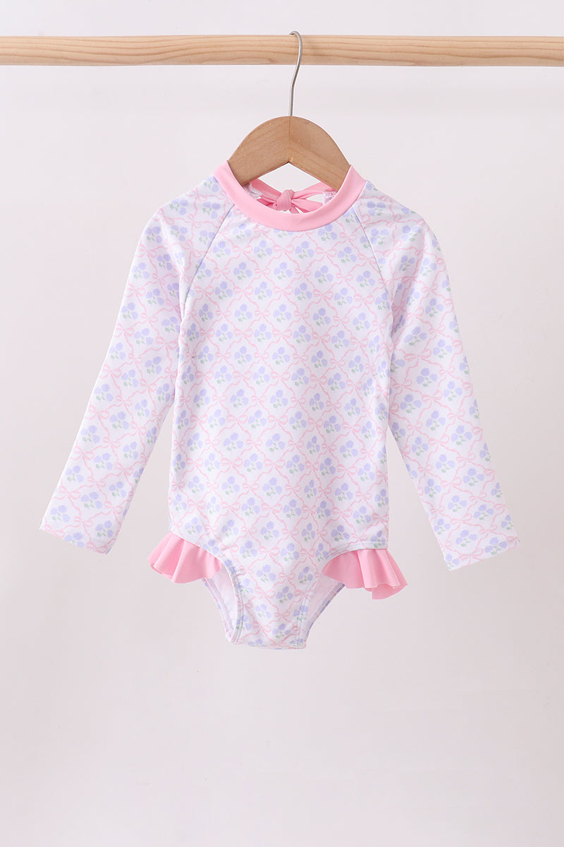 Pink floral print ruffle rashguard - Aaria Tees Aaria Tees