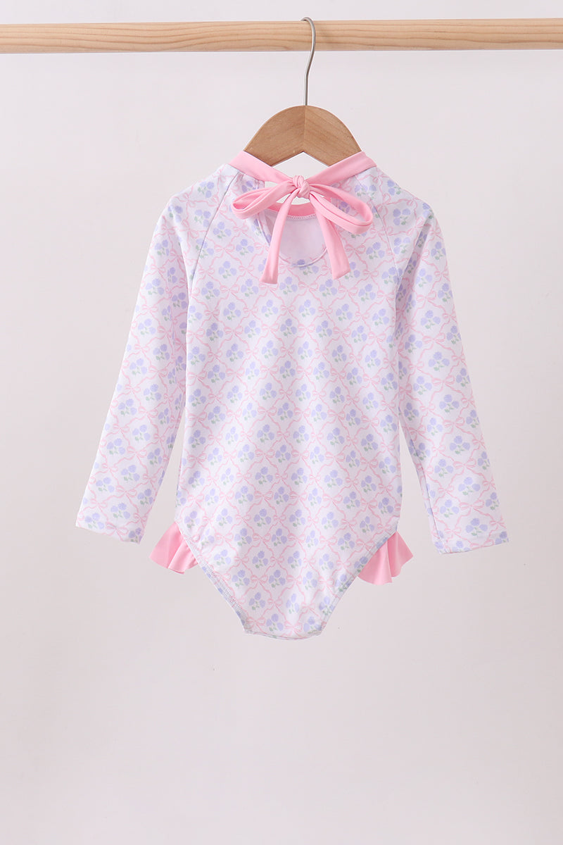 Pink floral print ruffle rashguard - Aaria Tees Aaria Tees
