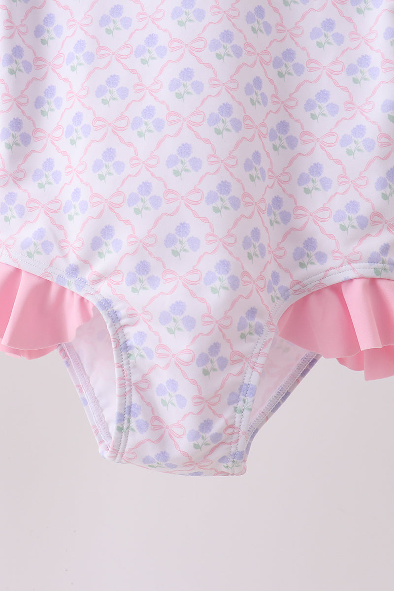 Pink floral print ruffle rashguard - Aaria Tees Aaria Tees