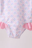 Pink floral print ruffle rashguard - Aaria Tees Aaria Tees