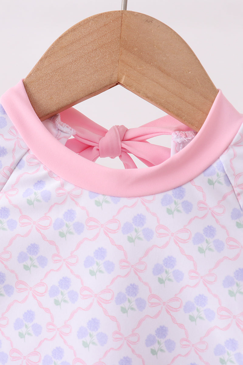 Pink floral print ruffle rashguard - Aaria Tees Aaria Tees