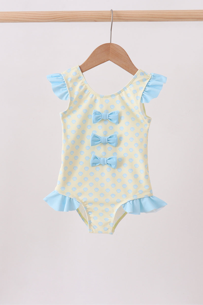 Yellow shell print bow ruffle swimsuit - Aaria Tees Aaria Tees