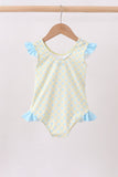 Yellow shell print bow ruffle swimsuit - Aaria Tees Aaria Tees