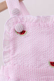 Pink stripe watermelon embroidery seersucker ruffle bubble - Aaria Tees Aaria Tees